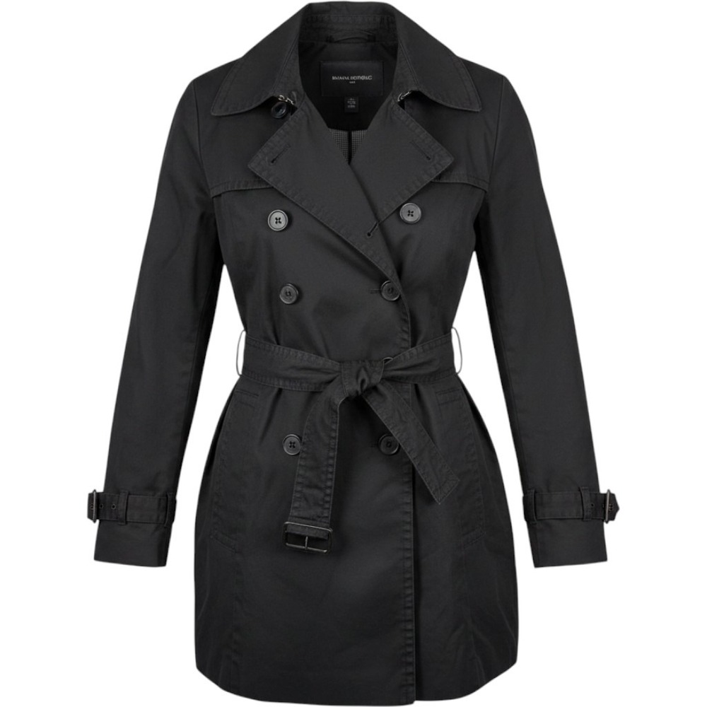 Banana Republic Trench Coat Double Breasted Belted Black XXS Petite Cotton Women